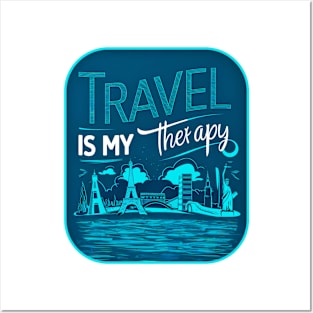 "Travel is My Therapy" Iconic Landmarks Sticker Posters and Art